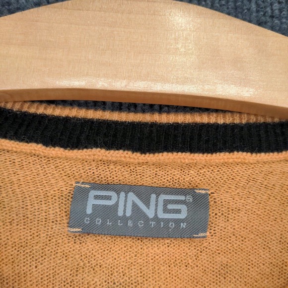 Ping Collection Men's Knit Sweater Orange M Argyle Diamond V-Neck - Picture 8 of 12